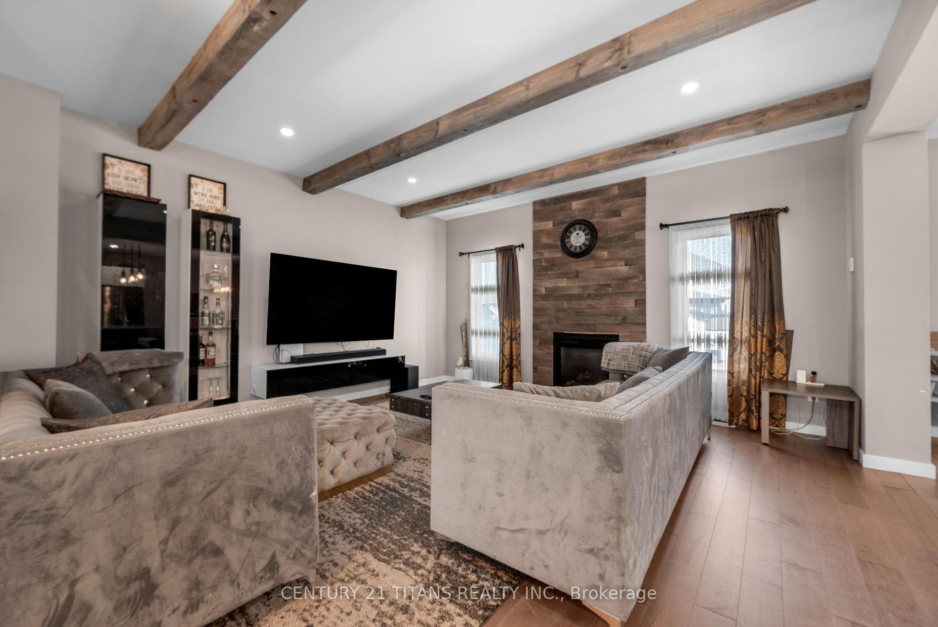 Living Room with wood beams