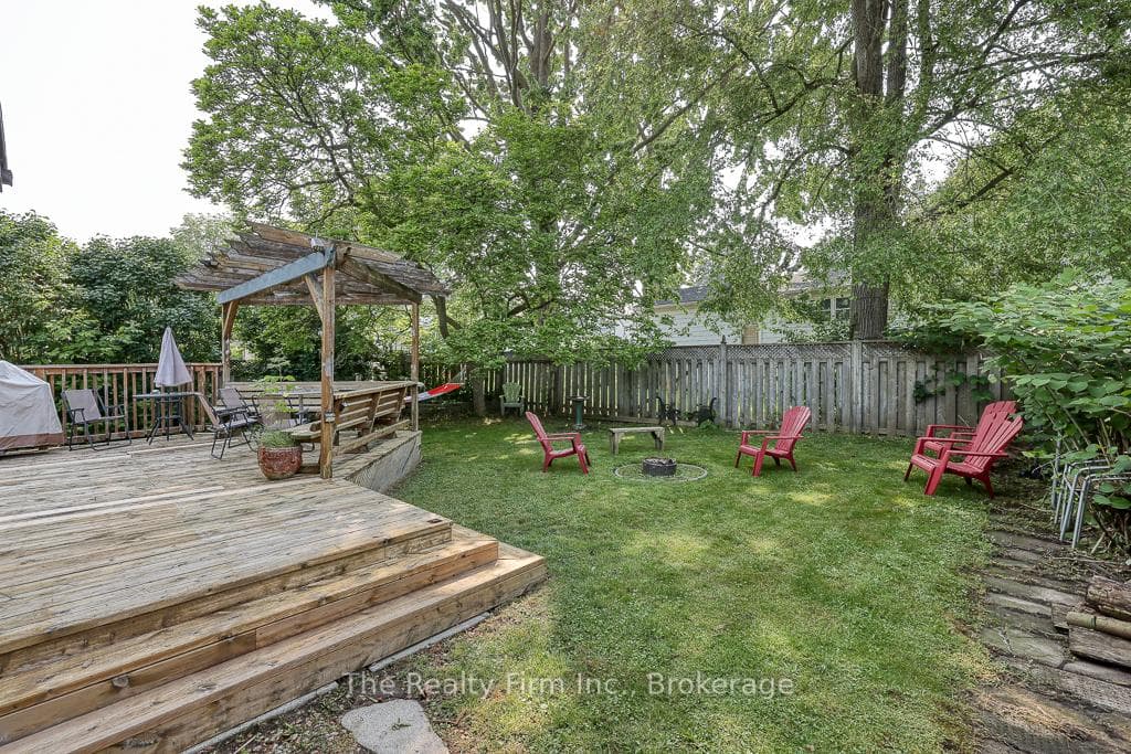 Vibrant backyard with firepit
