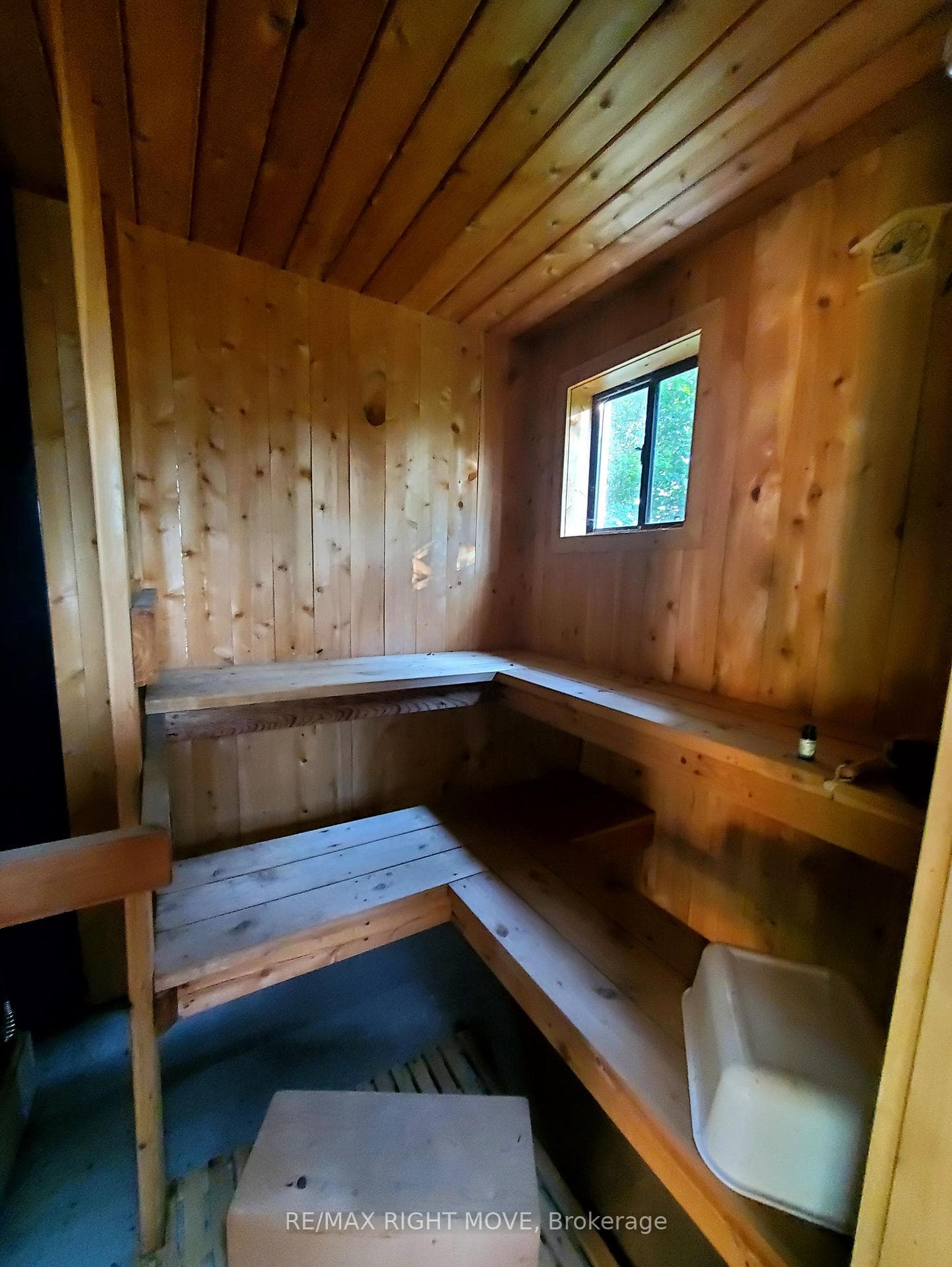 Inside sauna. Seating for up to 4.