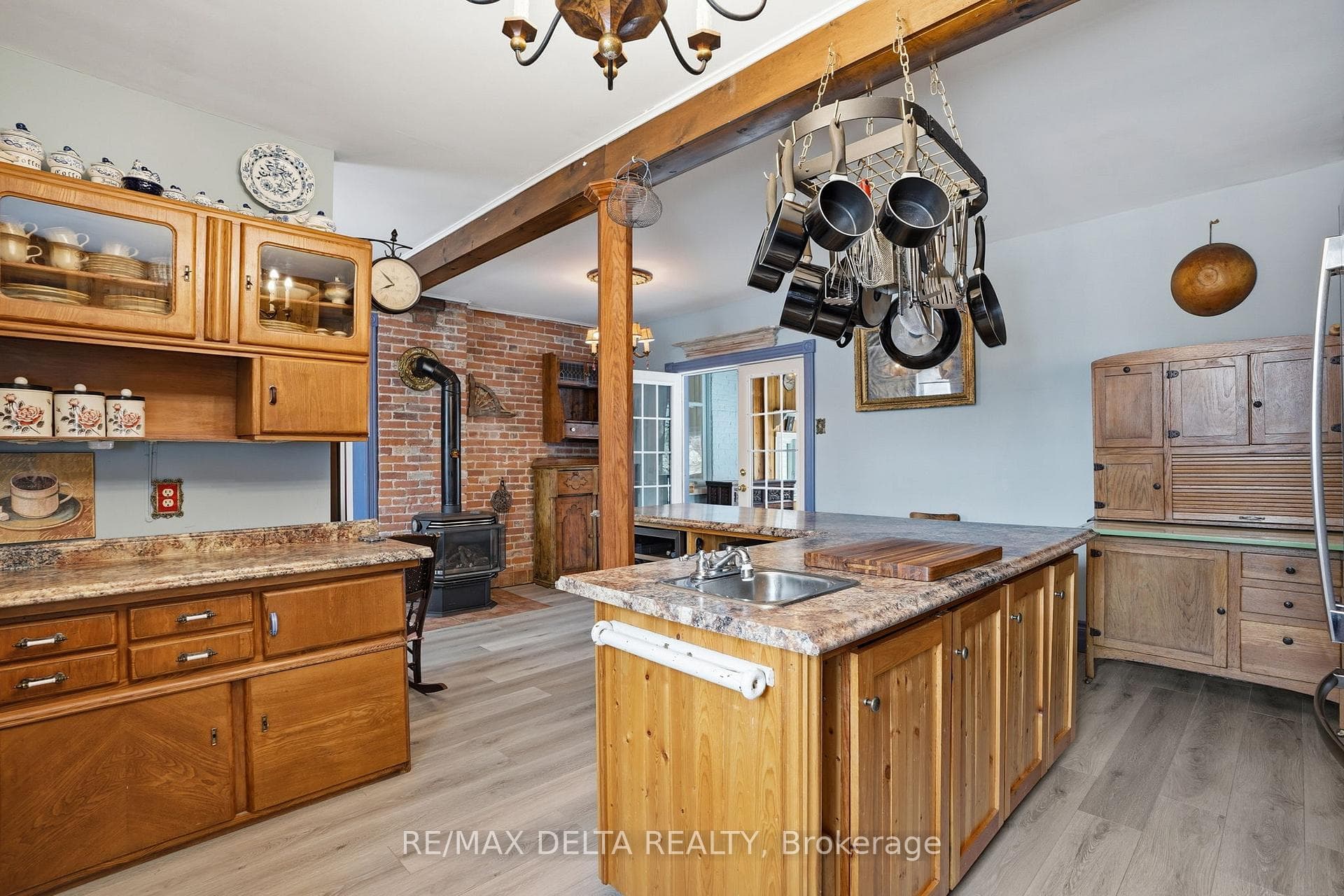 Kitchen has unique decor elements.