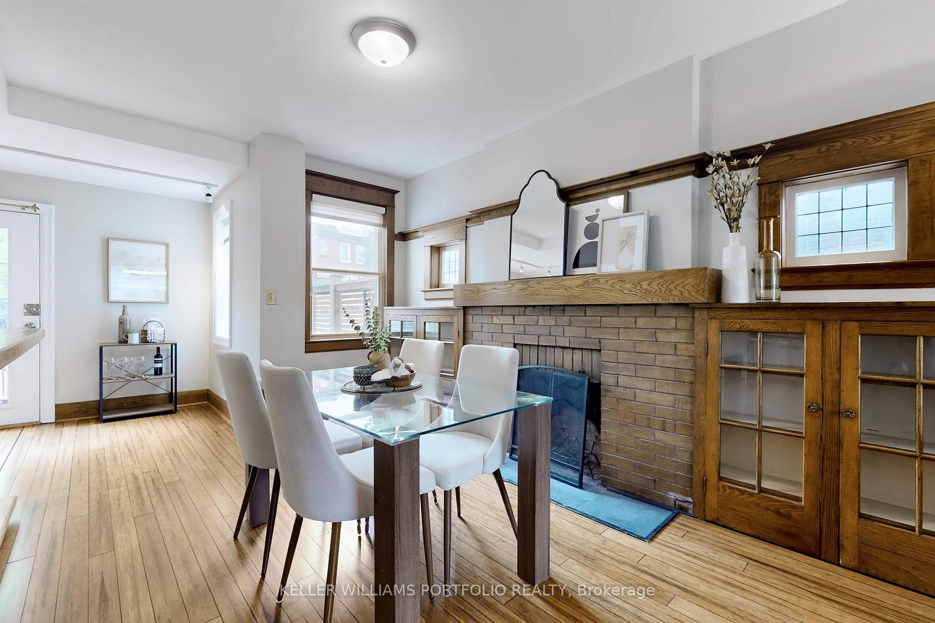 Brick Fireplace in Dining area