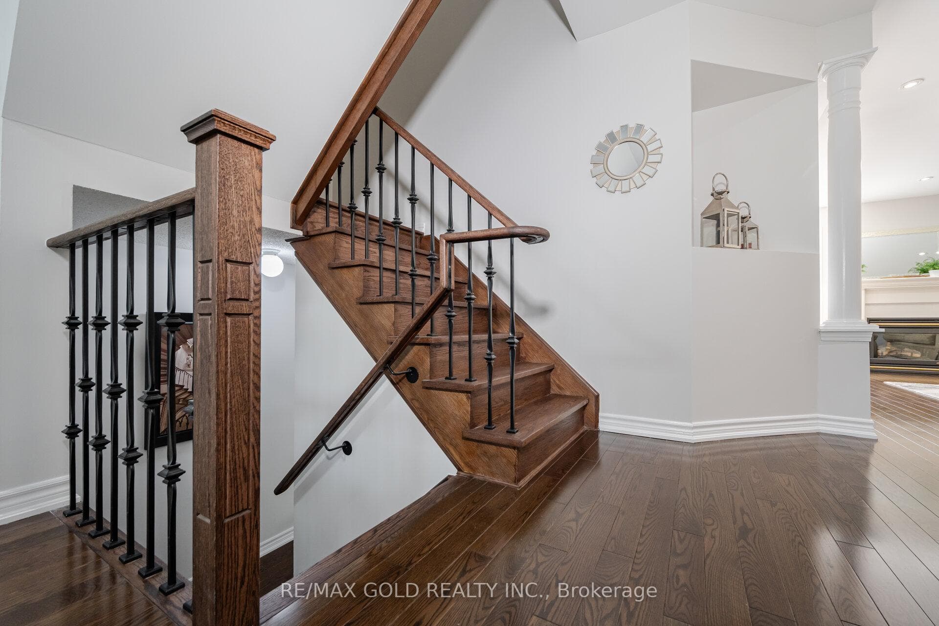 New oak staircase with wrought iron pickets