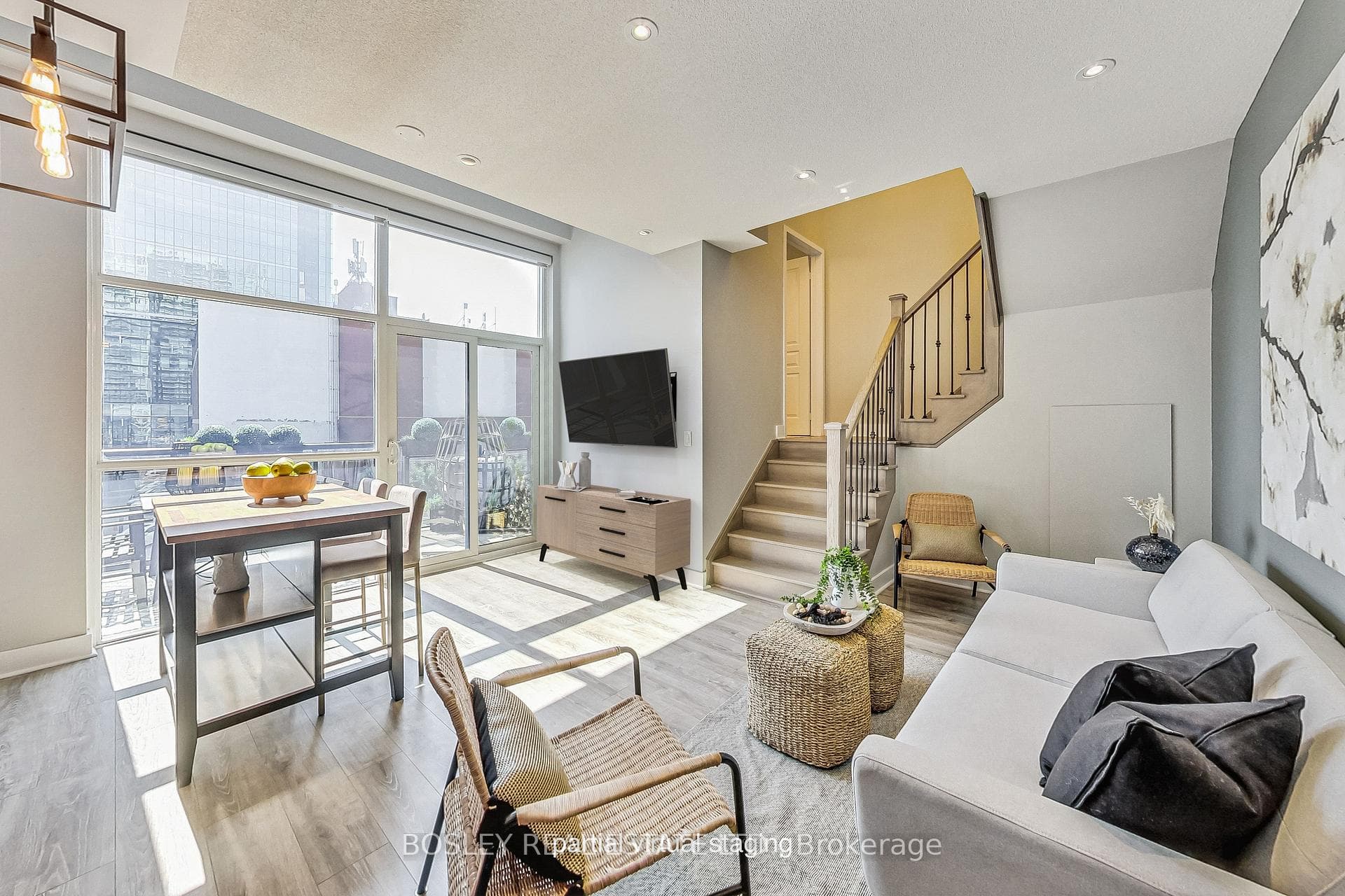 With option of TV bracket w/ arm (virtual staging)