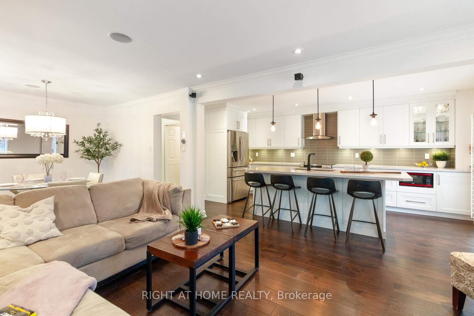 Open concept kitchen, living and dining room
