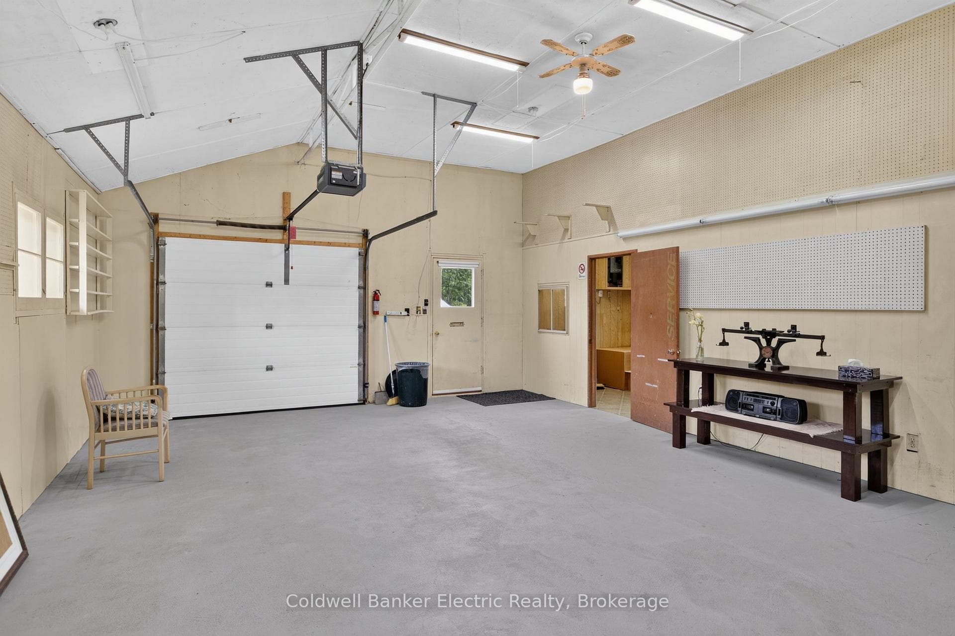 Garage with workshop to the right