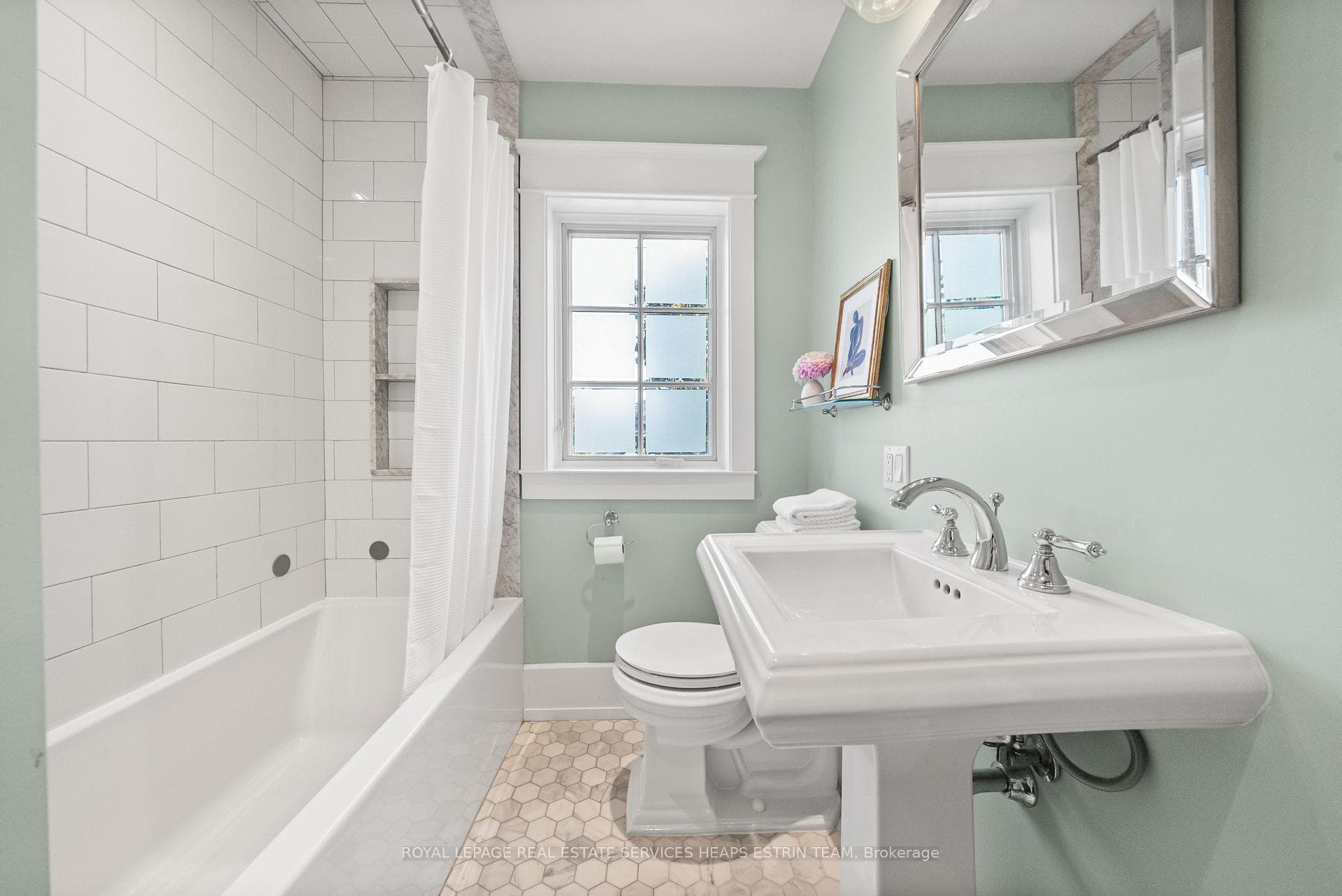 Family bath with heated marble floors