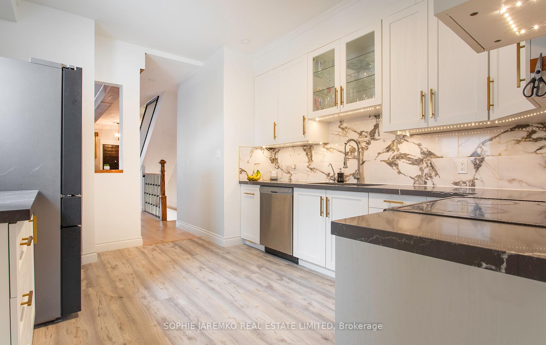 Luxury vinyl plank flooring in the kitchen.