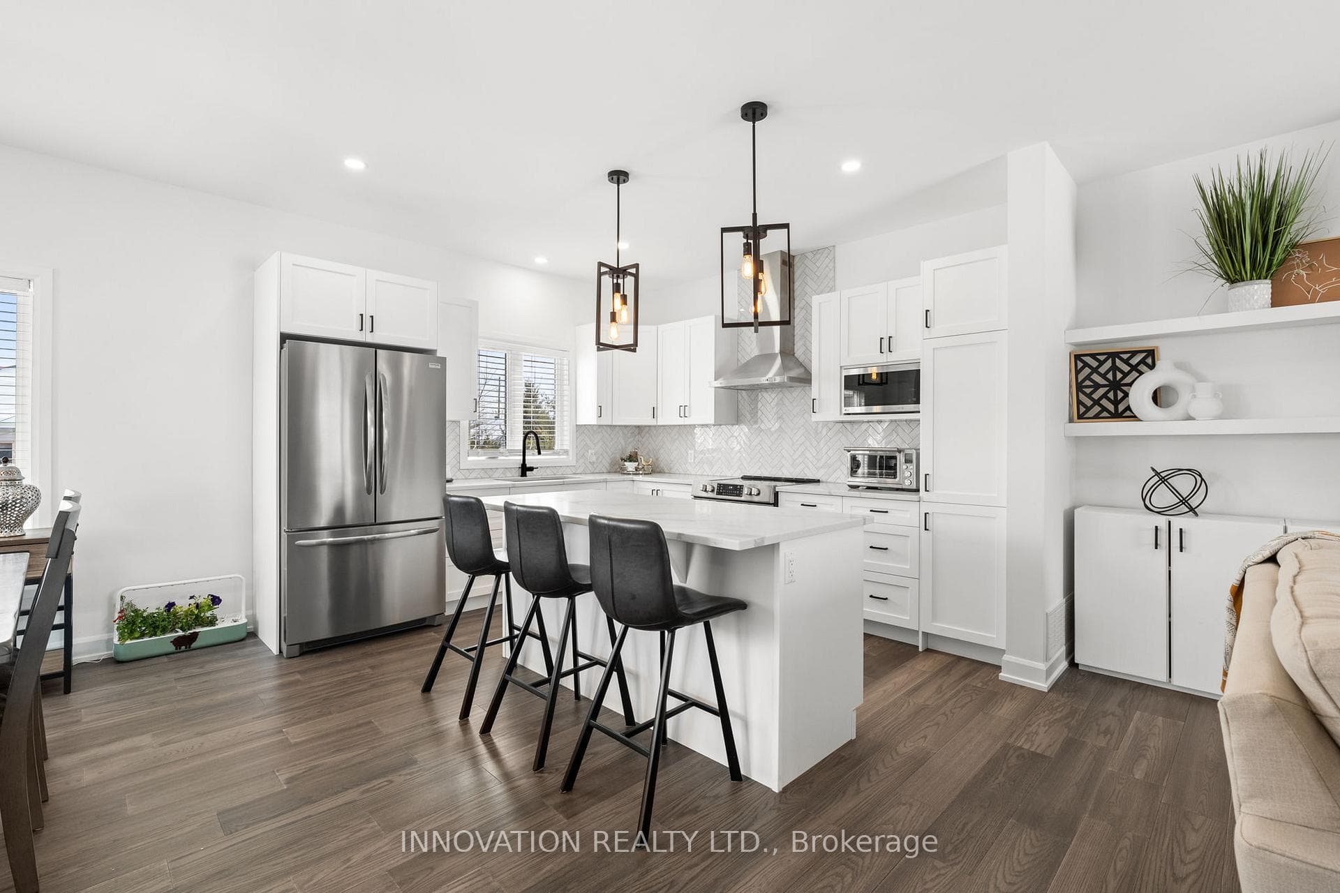 Open concept kitchen with center island.