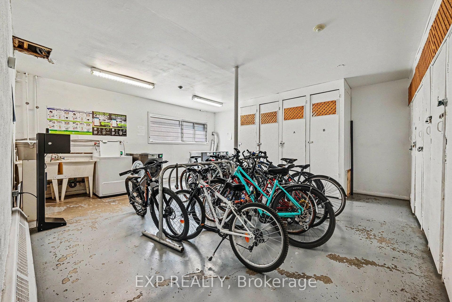 Laundry, bicycle parking & locker area.
