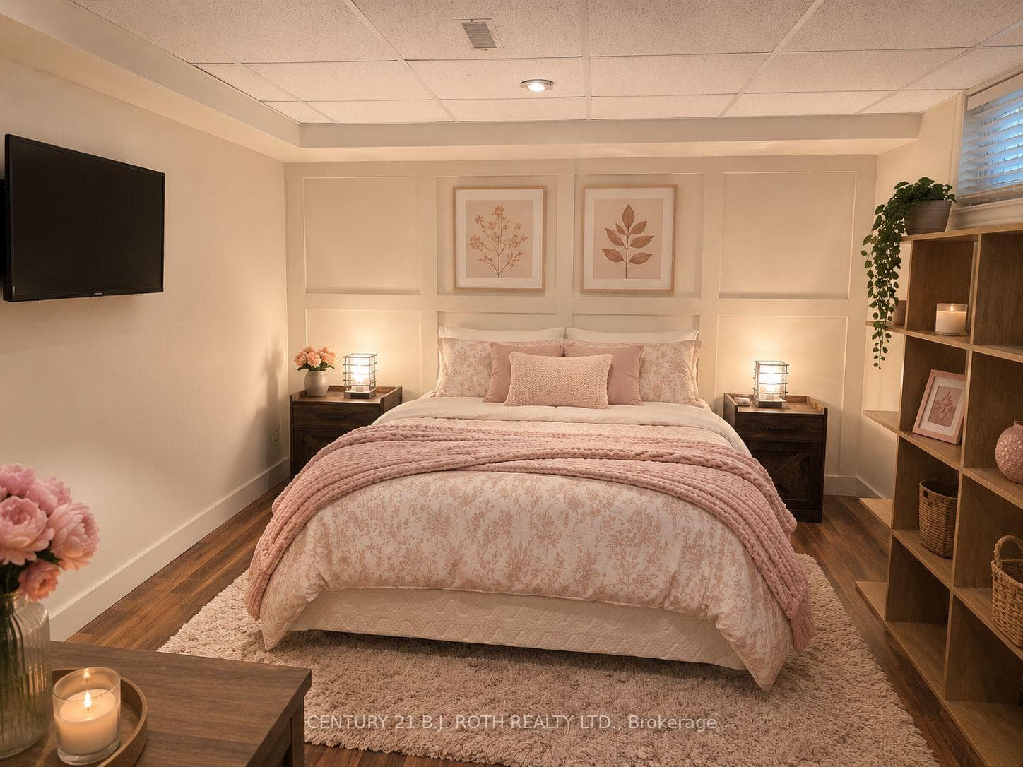 Furniture, side lamps, and TV incl.