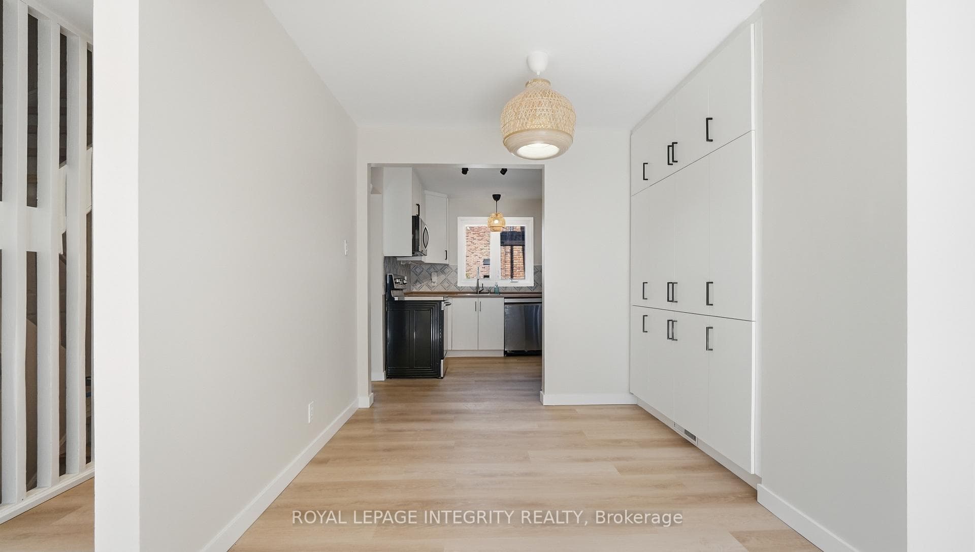 Dining area with lots of built-in cupboards