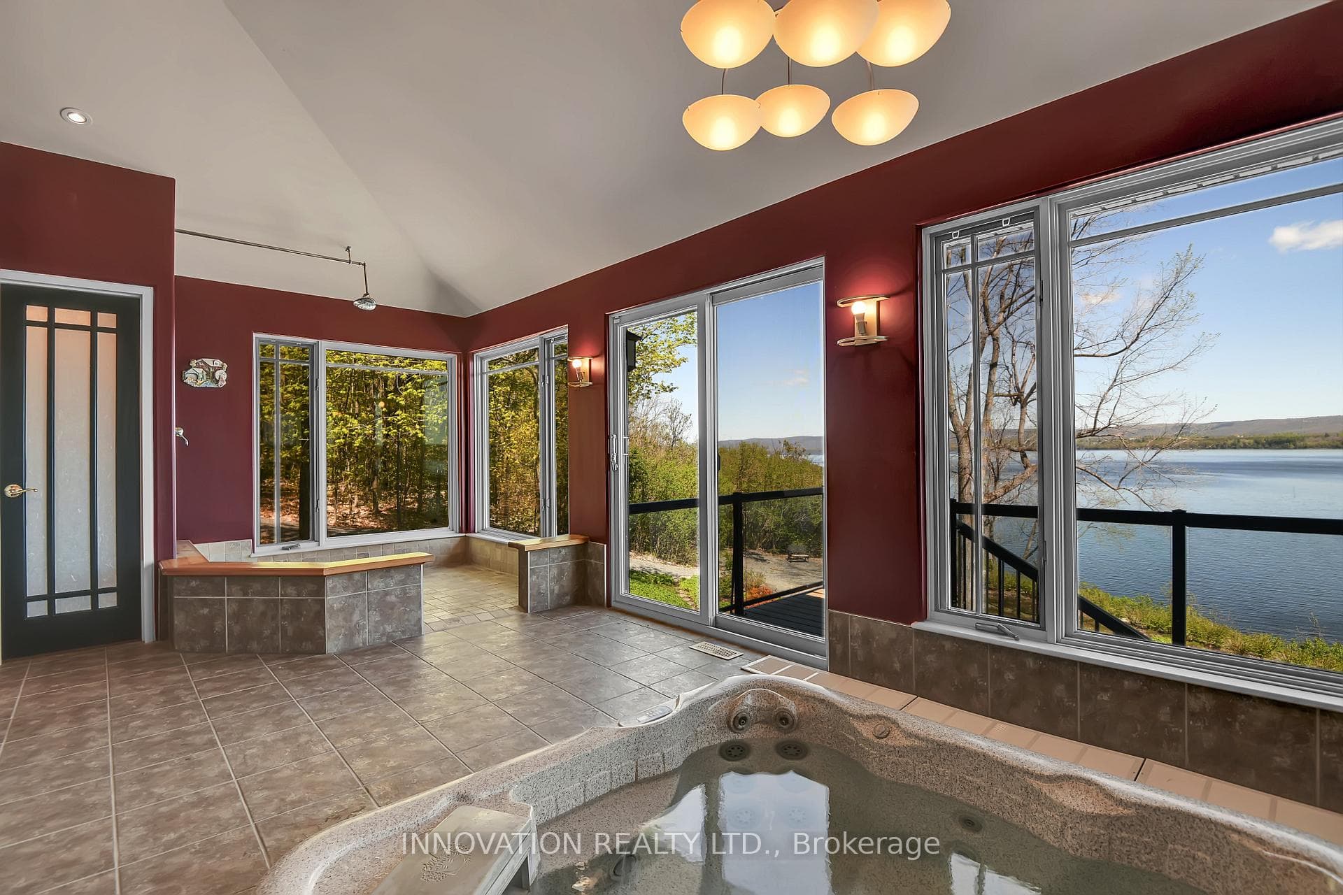 Spa area with hot tub, shower, powder & sauna