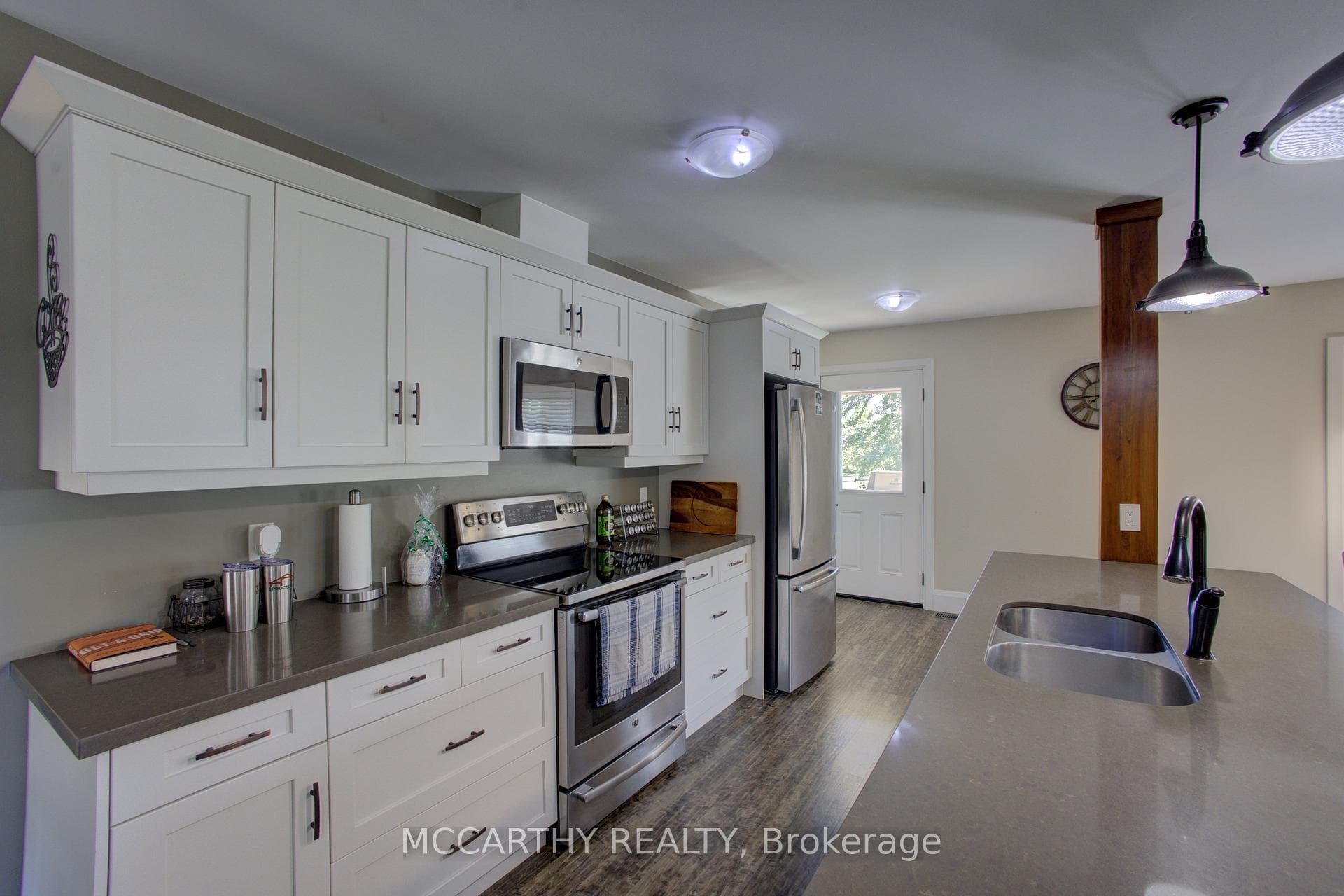 long modern kitchen bright