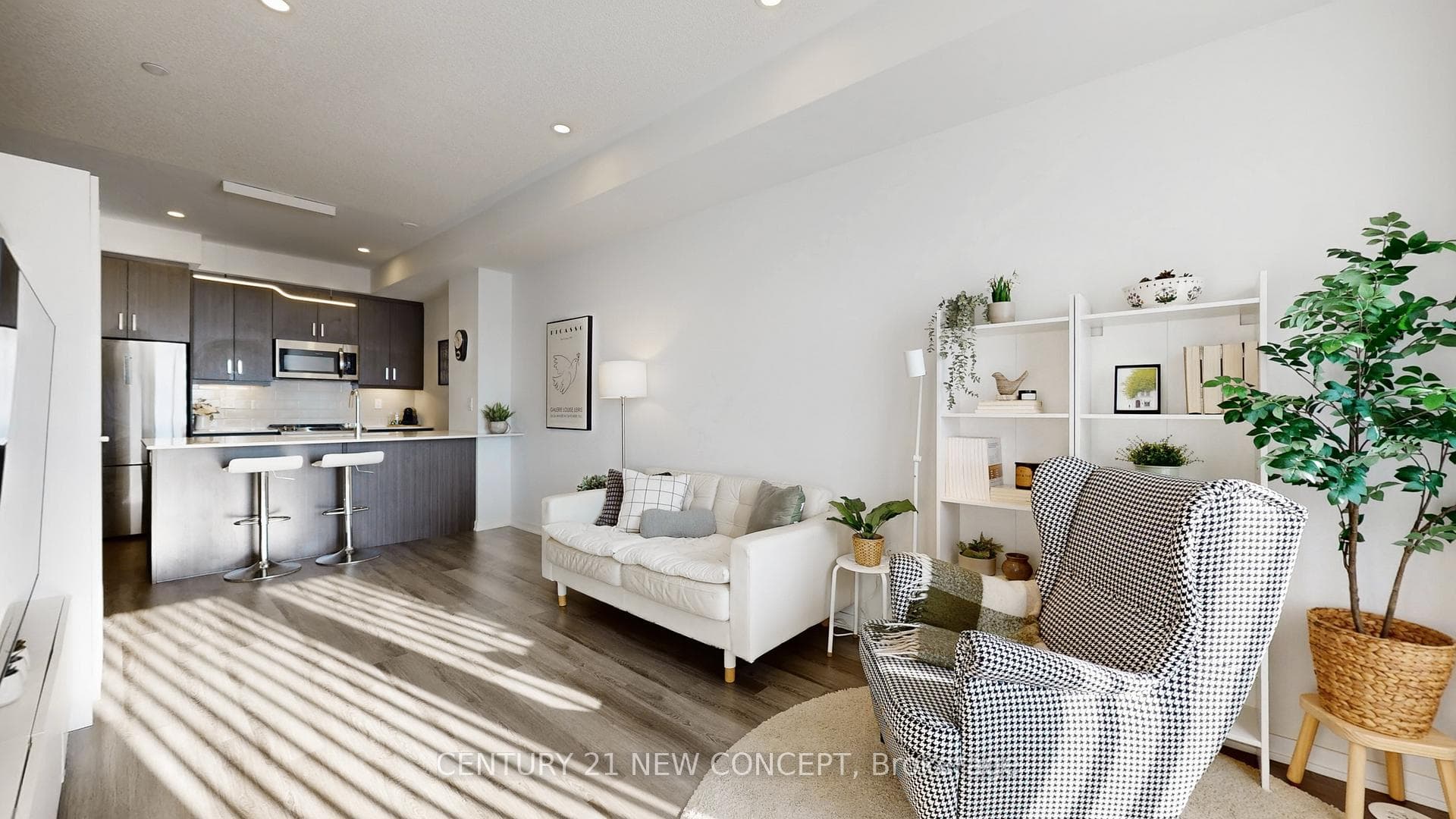 Bright open-concept living and kitchen area