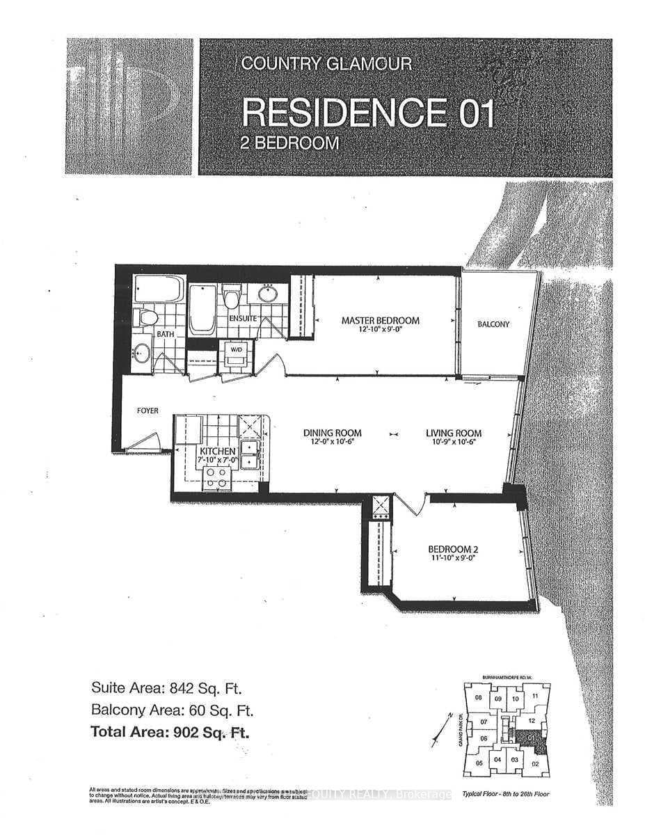 902SF (842SF + 60SF Balcony)