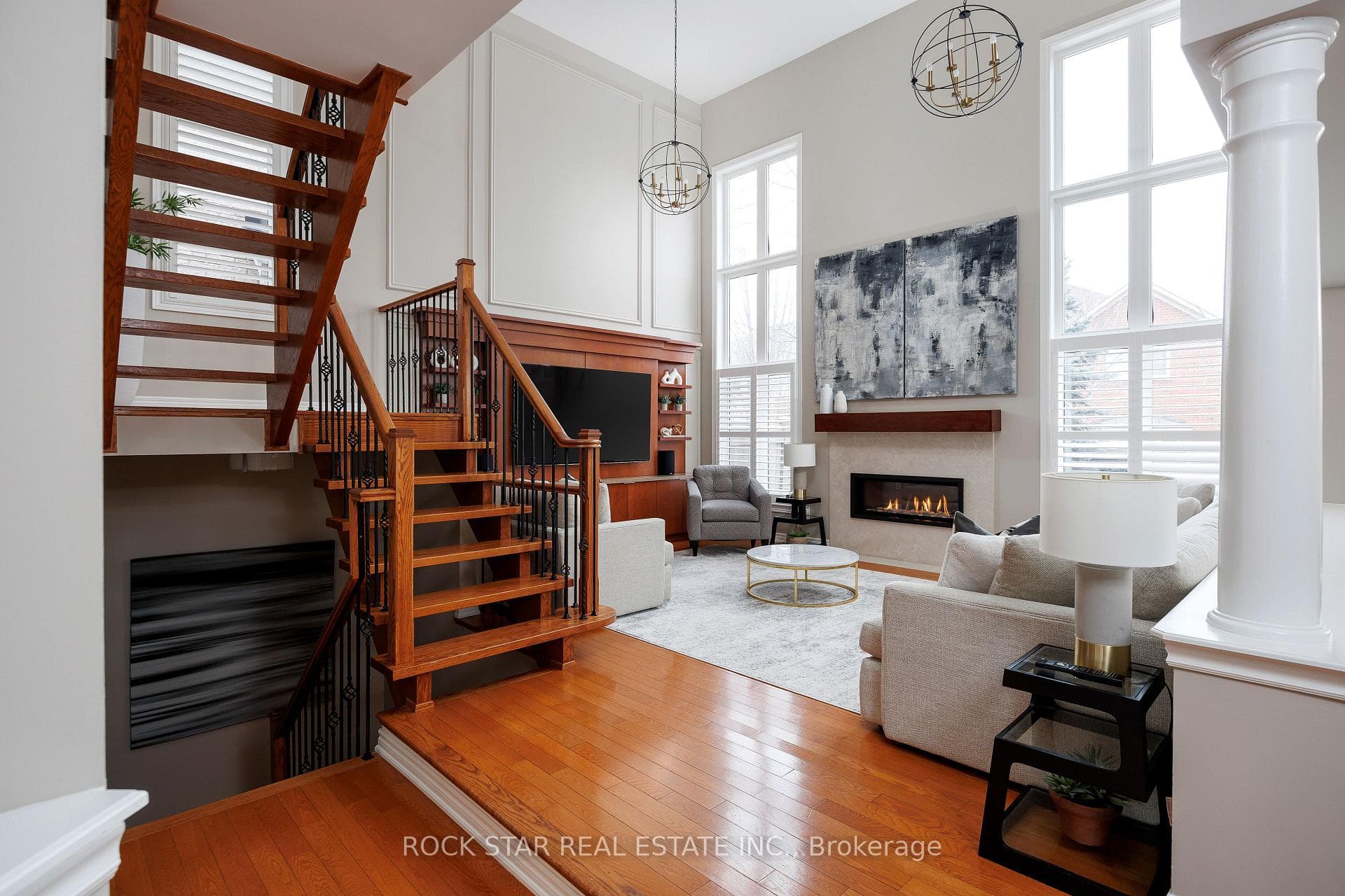Custom Millwork, Double Height Space, Fireplace