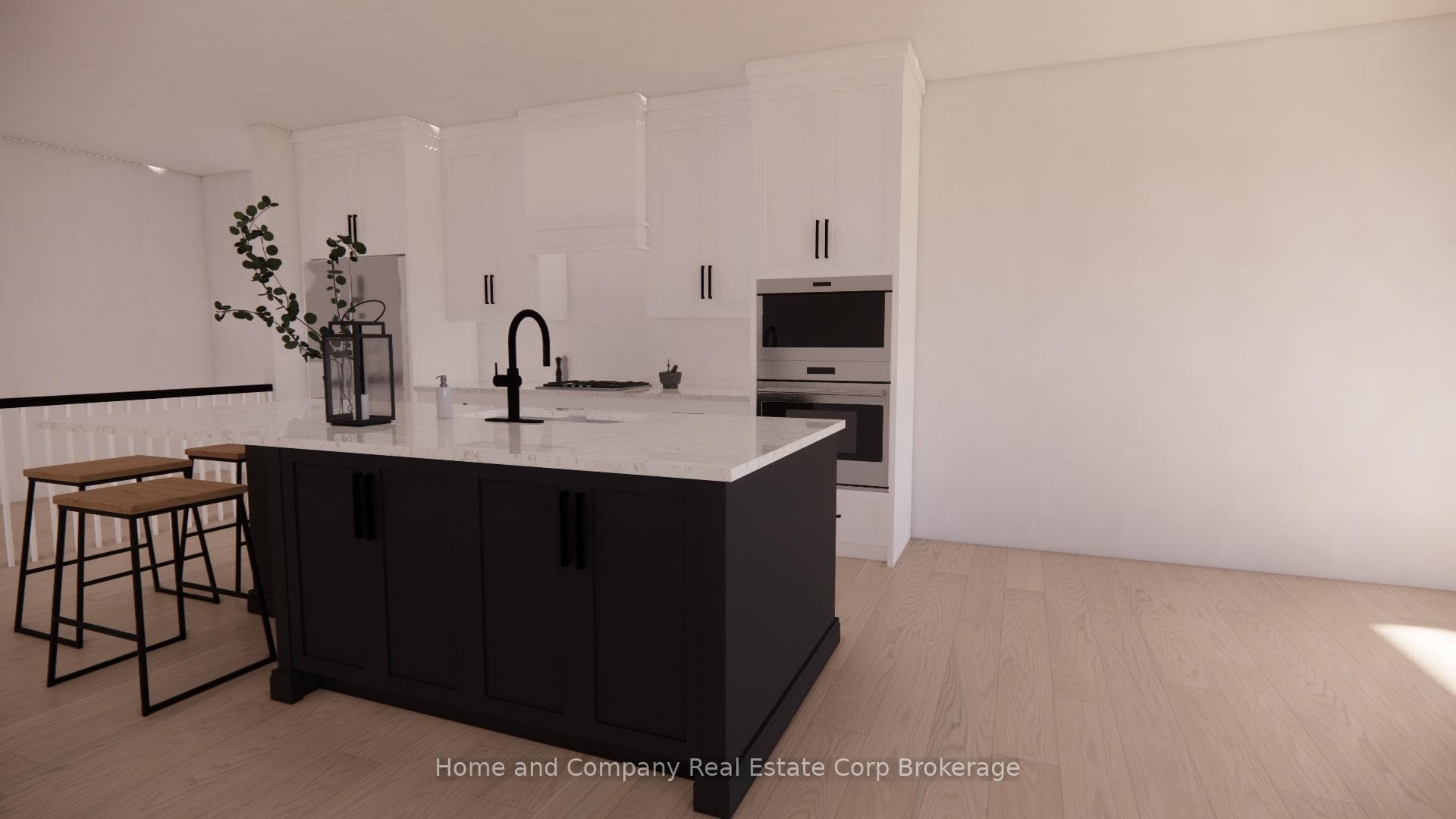 Kitchen with stainless steel double oven
