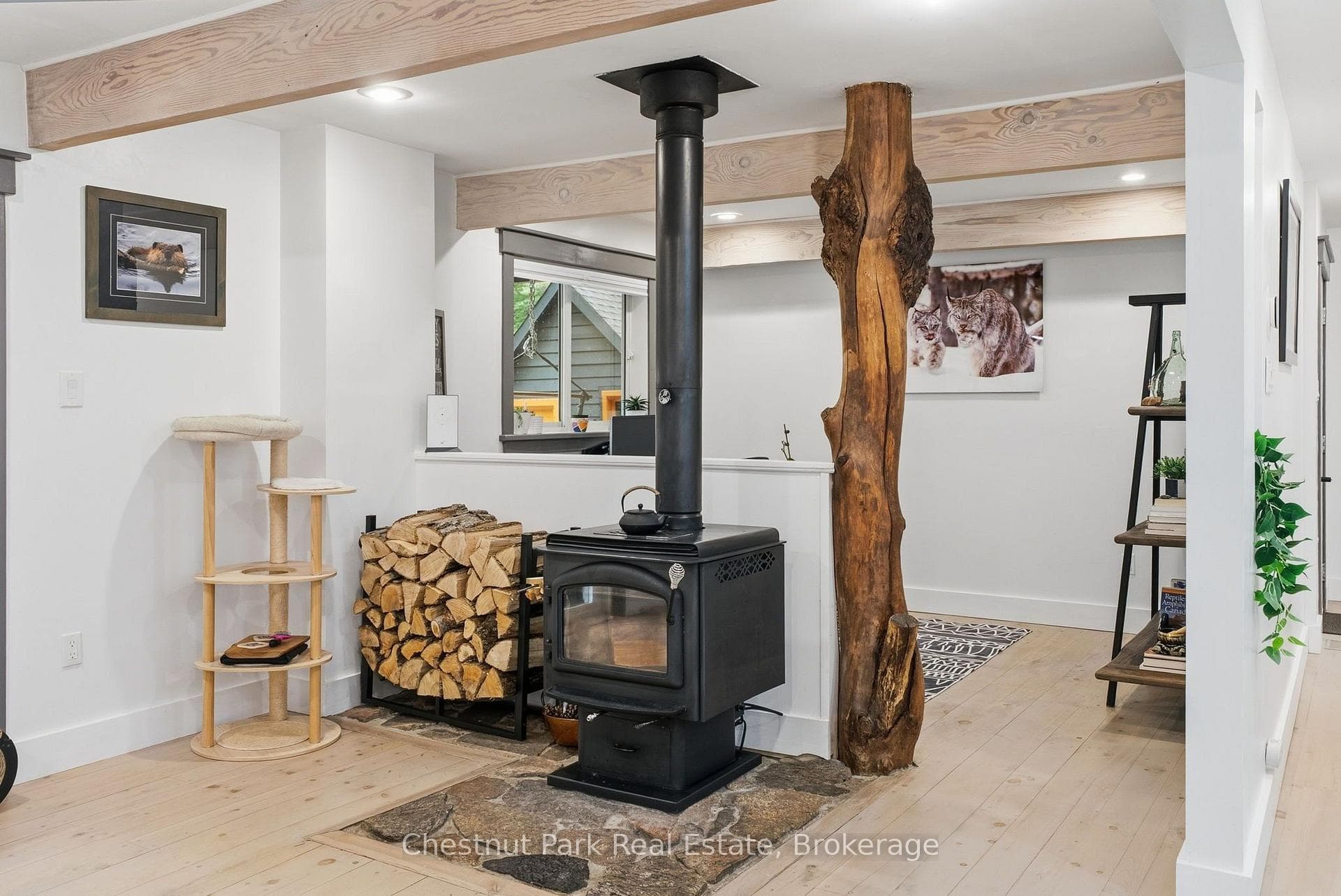 Wood stove and custom burl accent