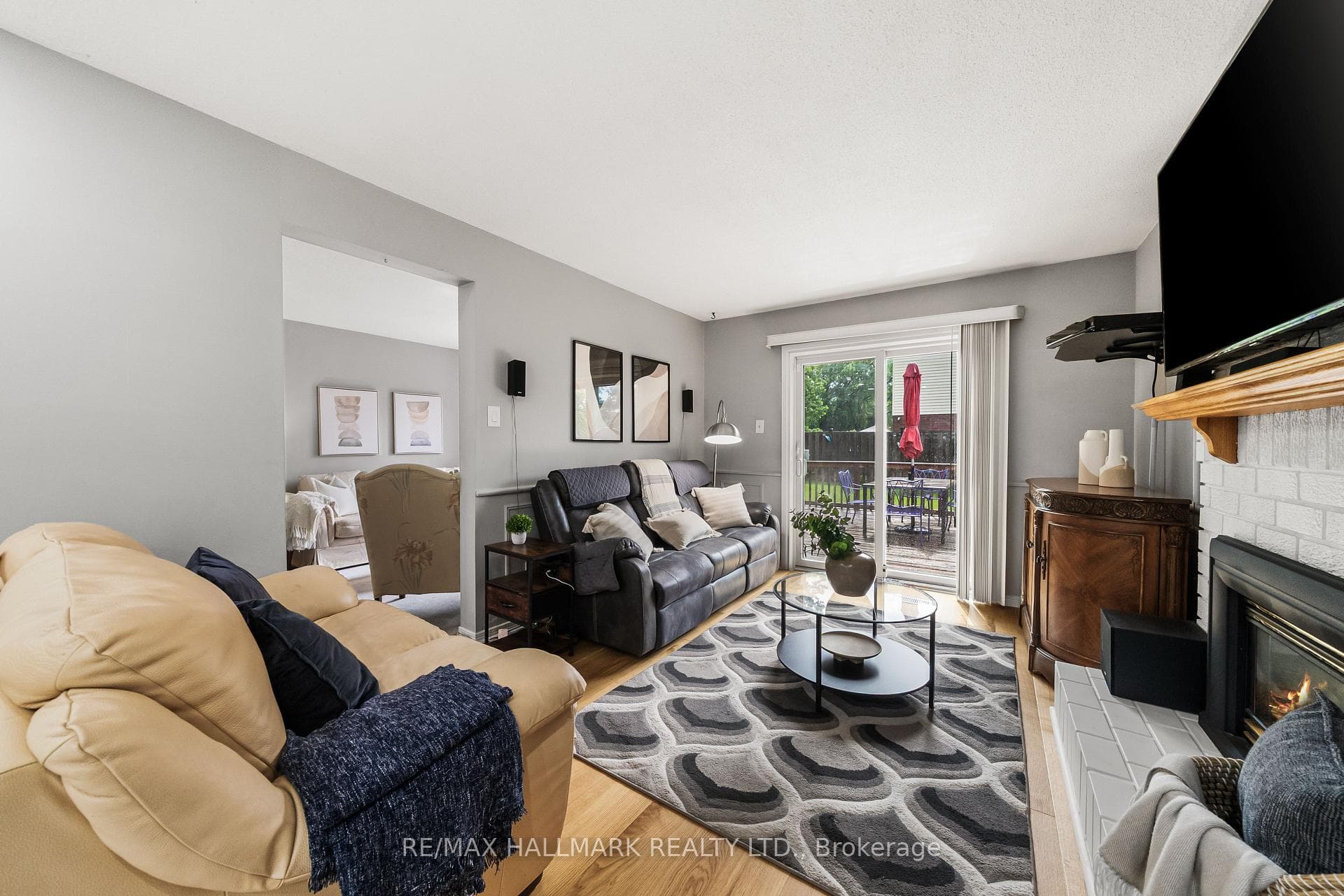 Family room overlooks kitchen