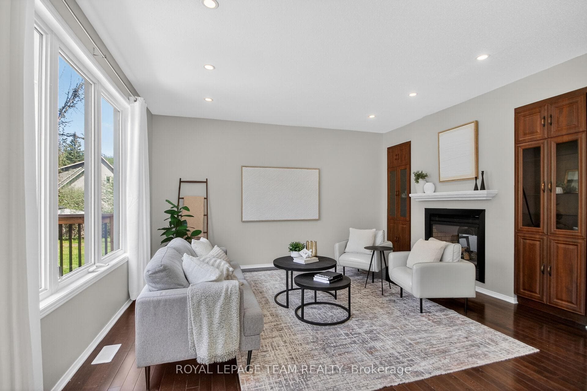 Family room with double sided fireplace