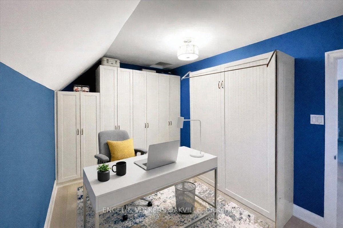 Virtually staged bedroom with Murphy bed up