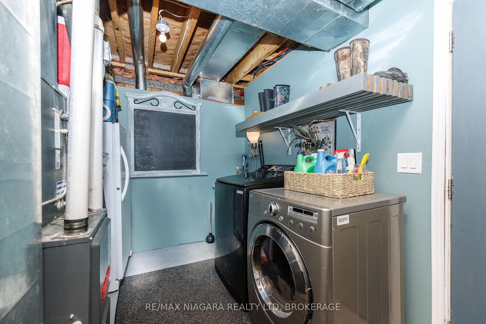 Basement laundry room.