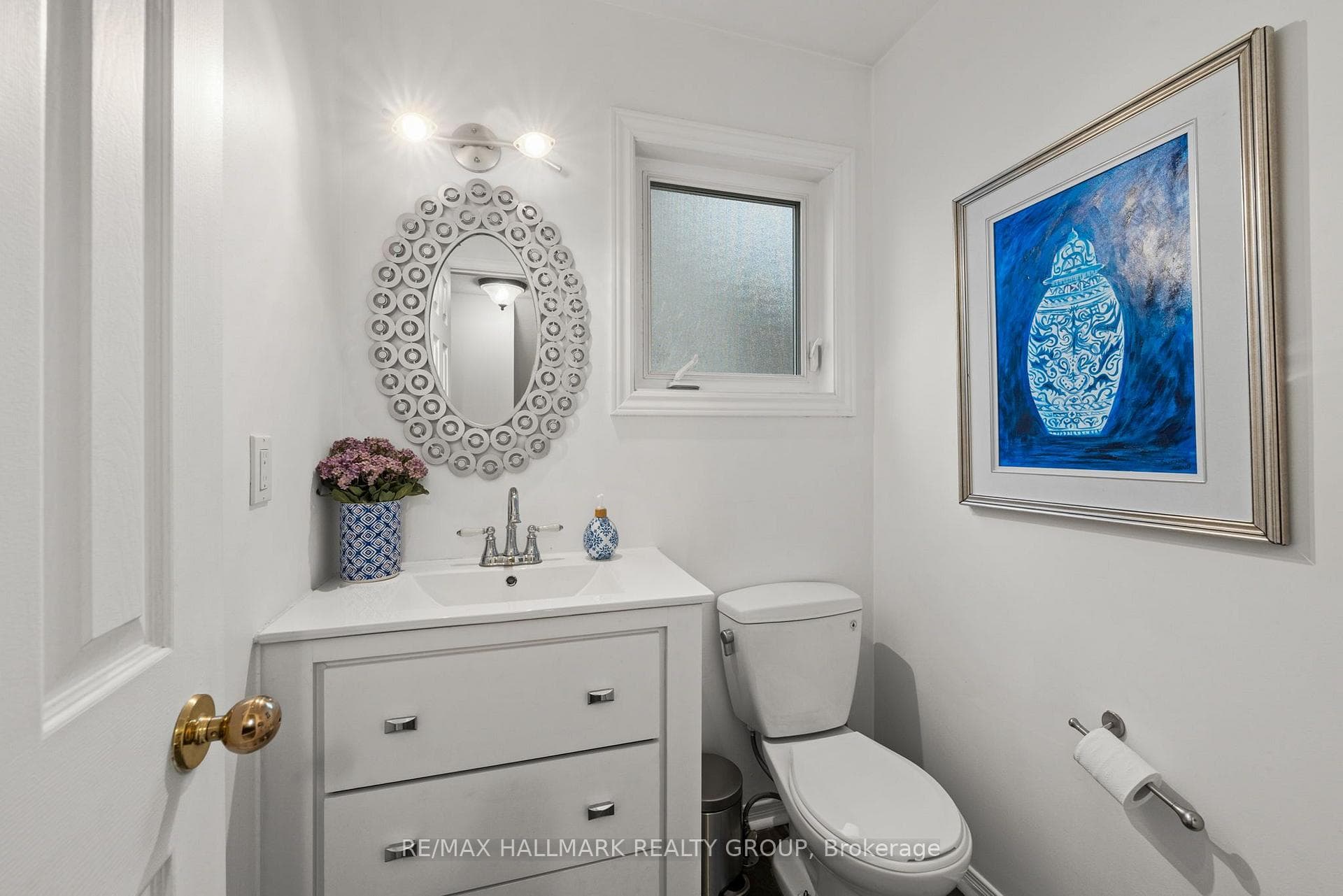 Powder room between main level and basement