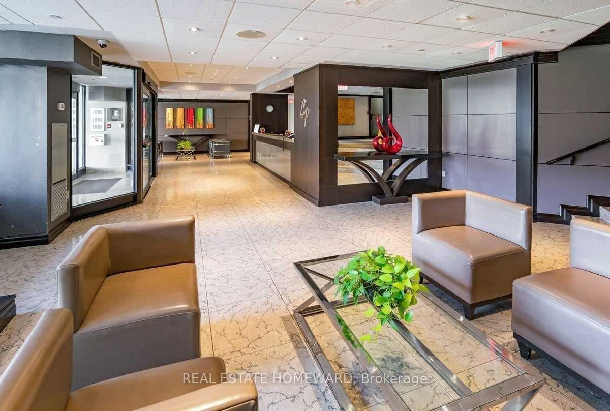 North lobby, concierge desk in background.