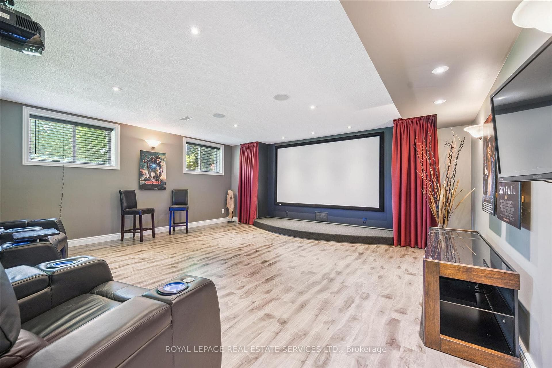 Media Room with a Built-In Projector and Screen