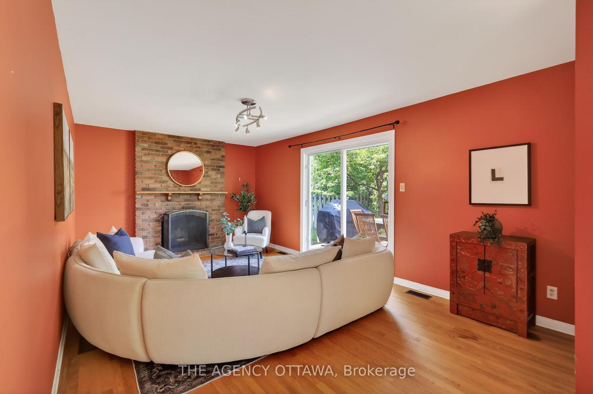 Cozy gathering space with fireplace focal point