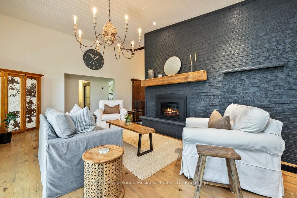 Stunning floor-to-ceiling stone fireplace