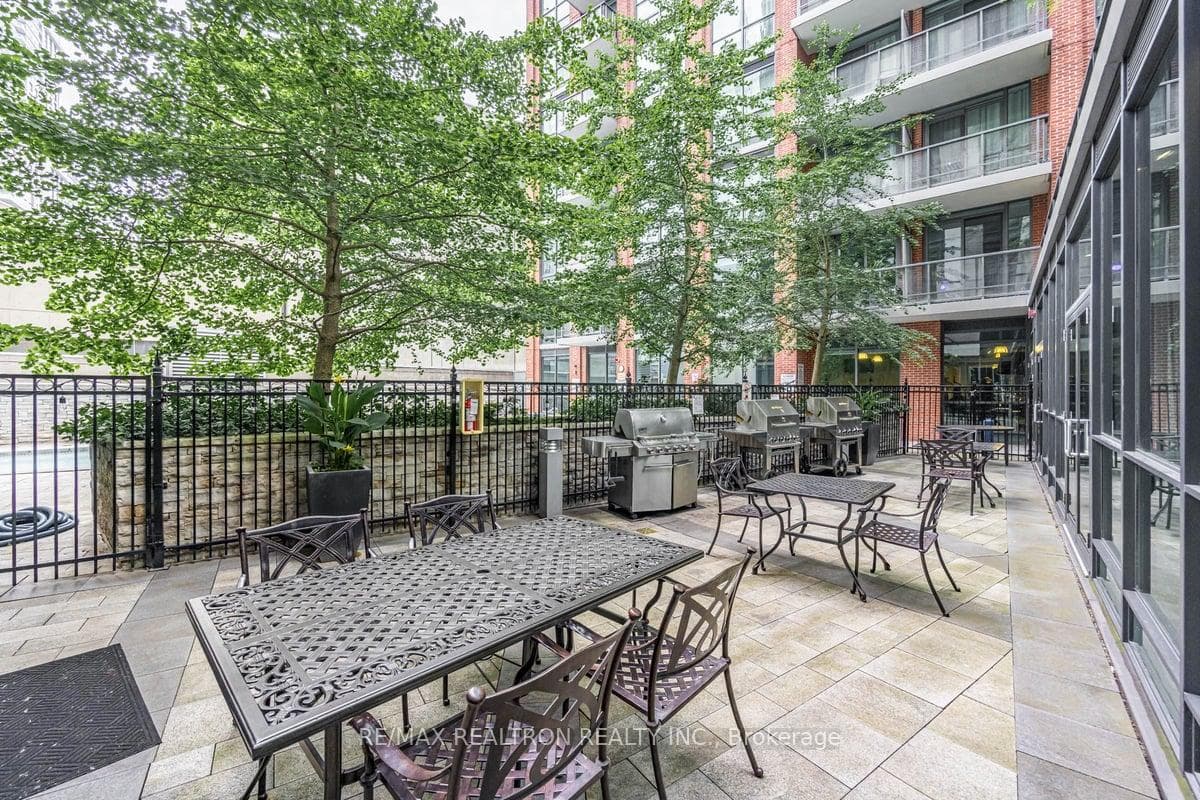 Outdoor dining area with BBQs