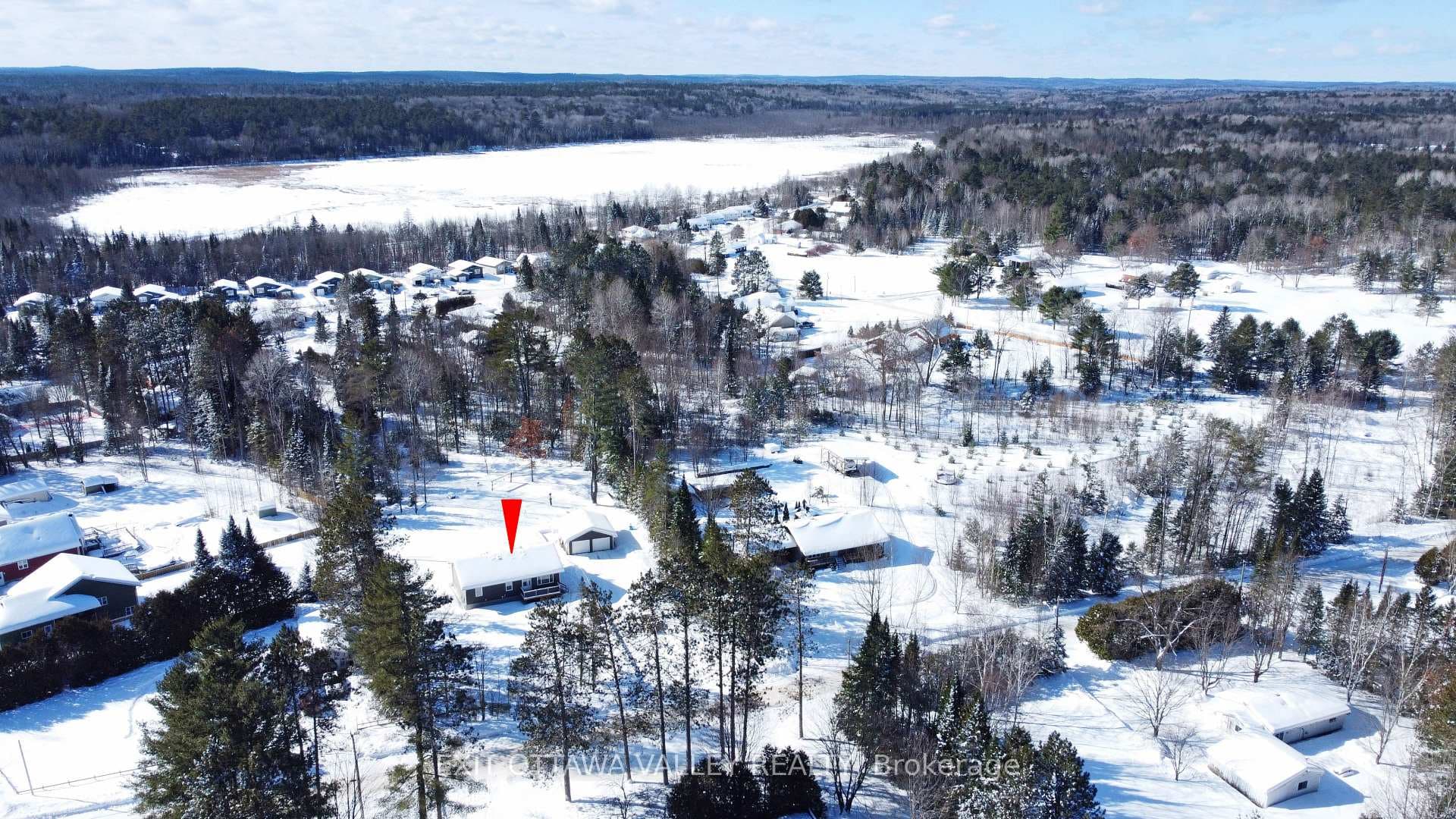 aerial view of Black Duck Lake at the back
