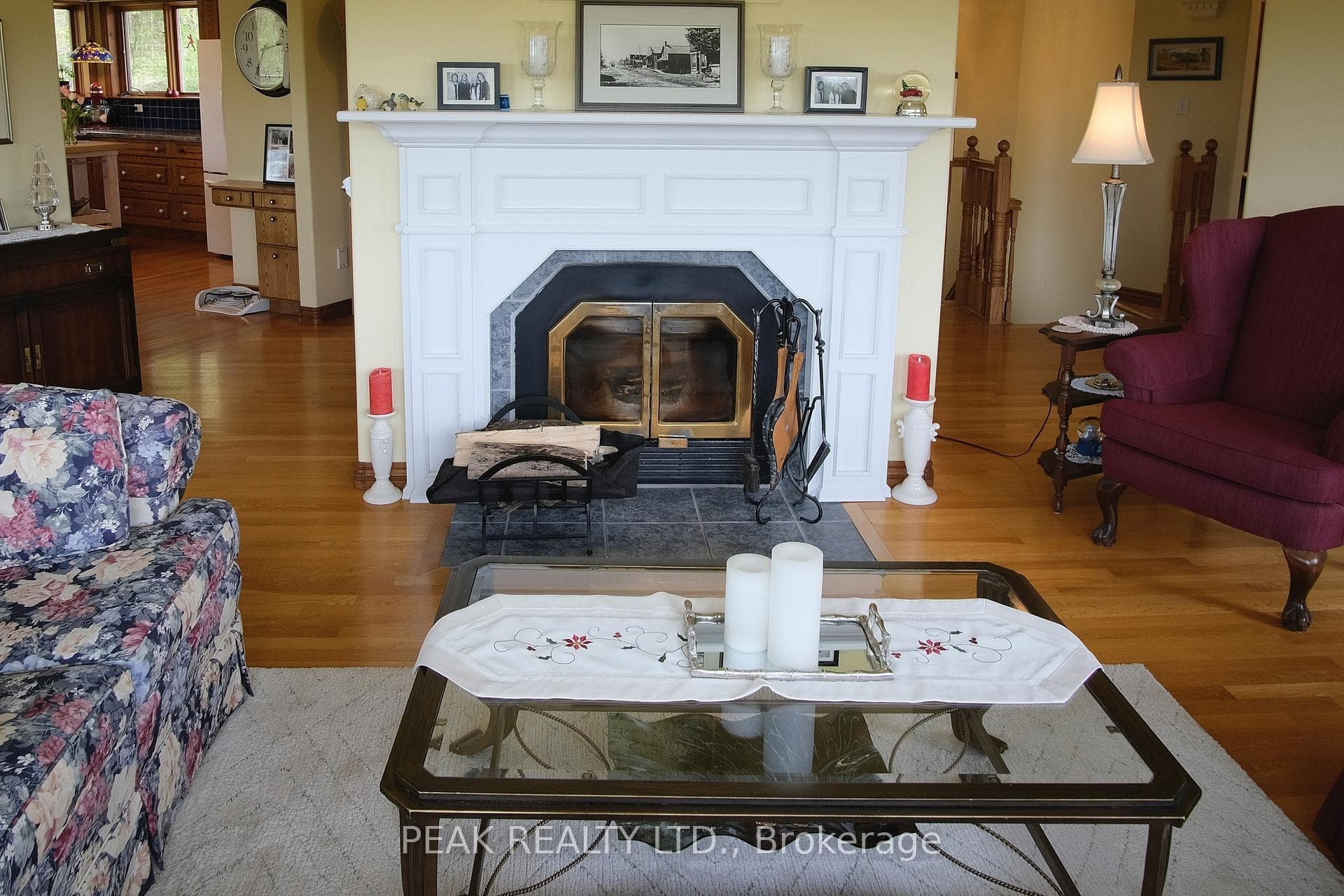 Wood burning fireplace.