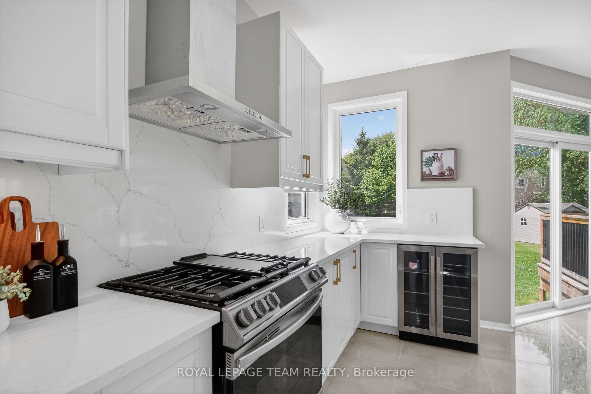 Gas stove, chimney hood fan, drink fridge