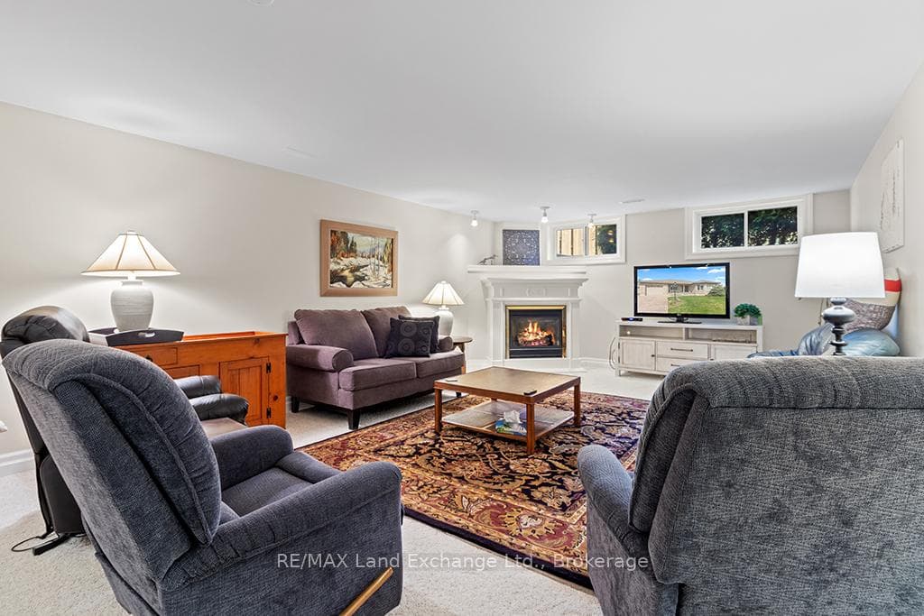 Lower level family room with gas fireplace