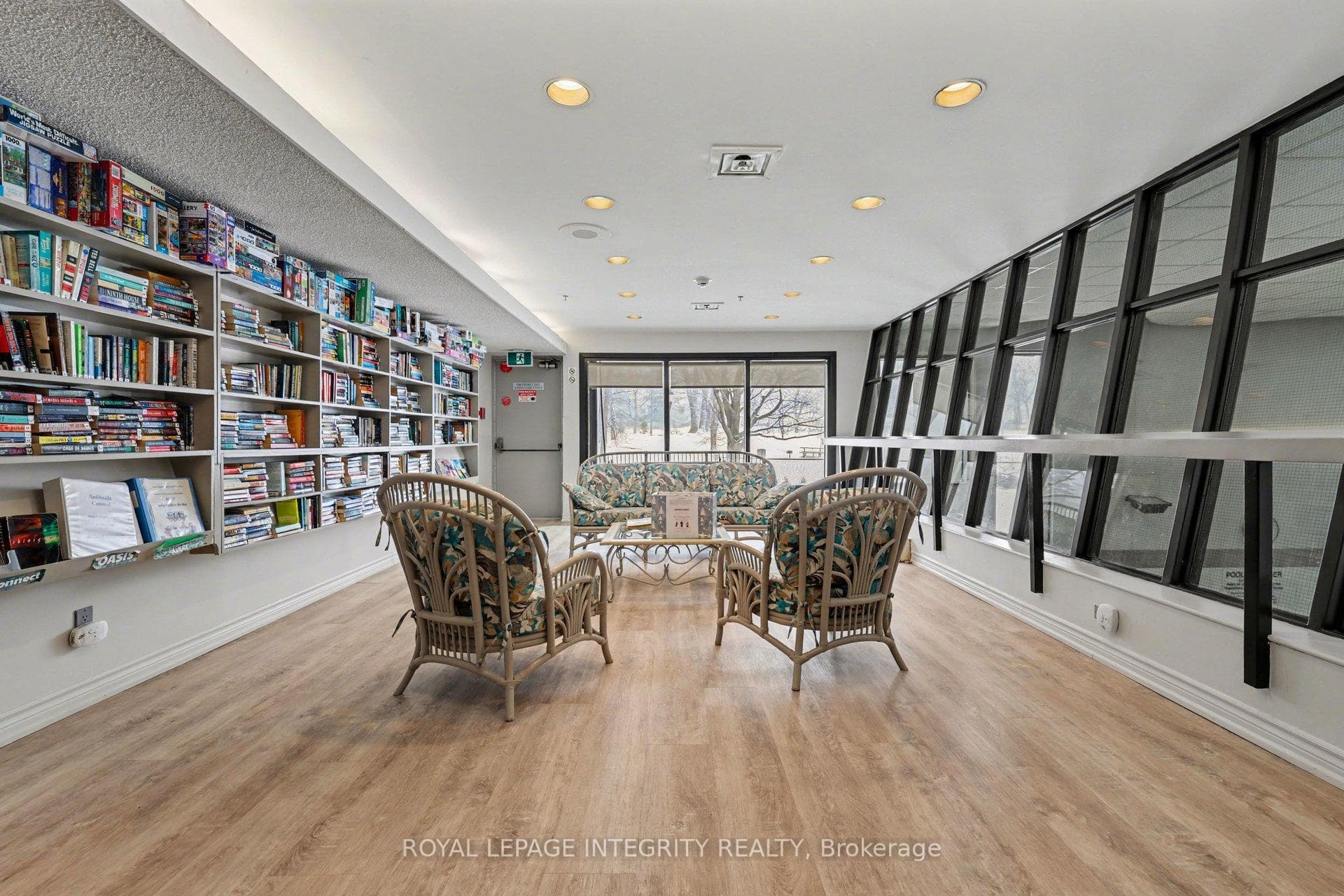 Library overlooking swimming pool
