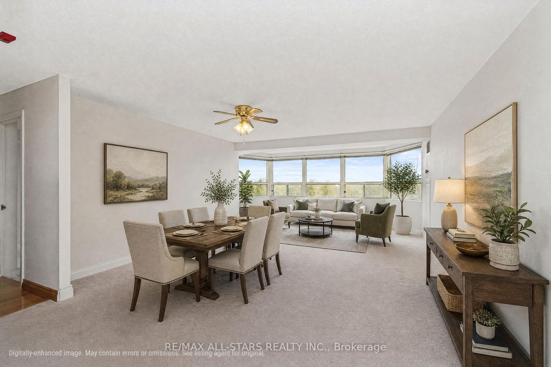 Virtually staged living & dining room