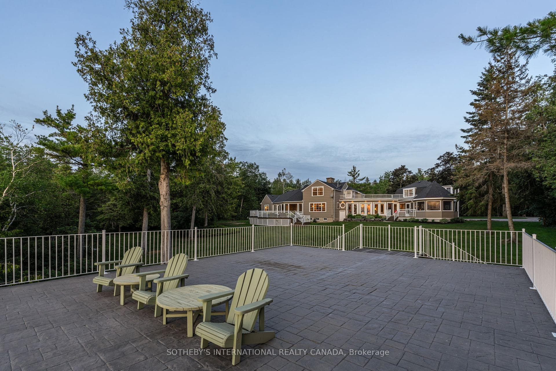 Concrete stamped sundeck on top of the Boathouse.