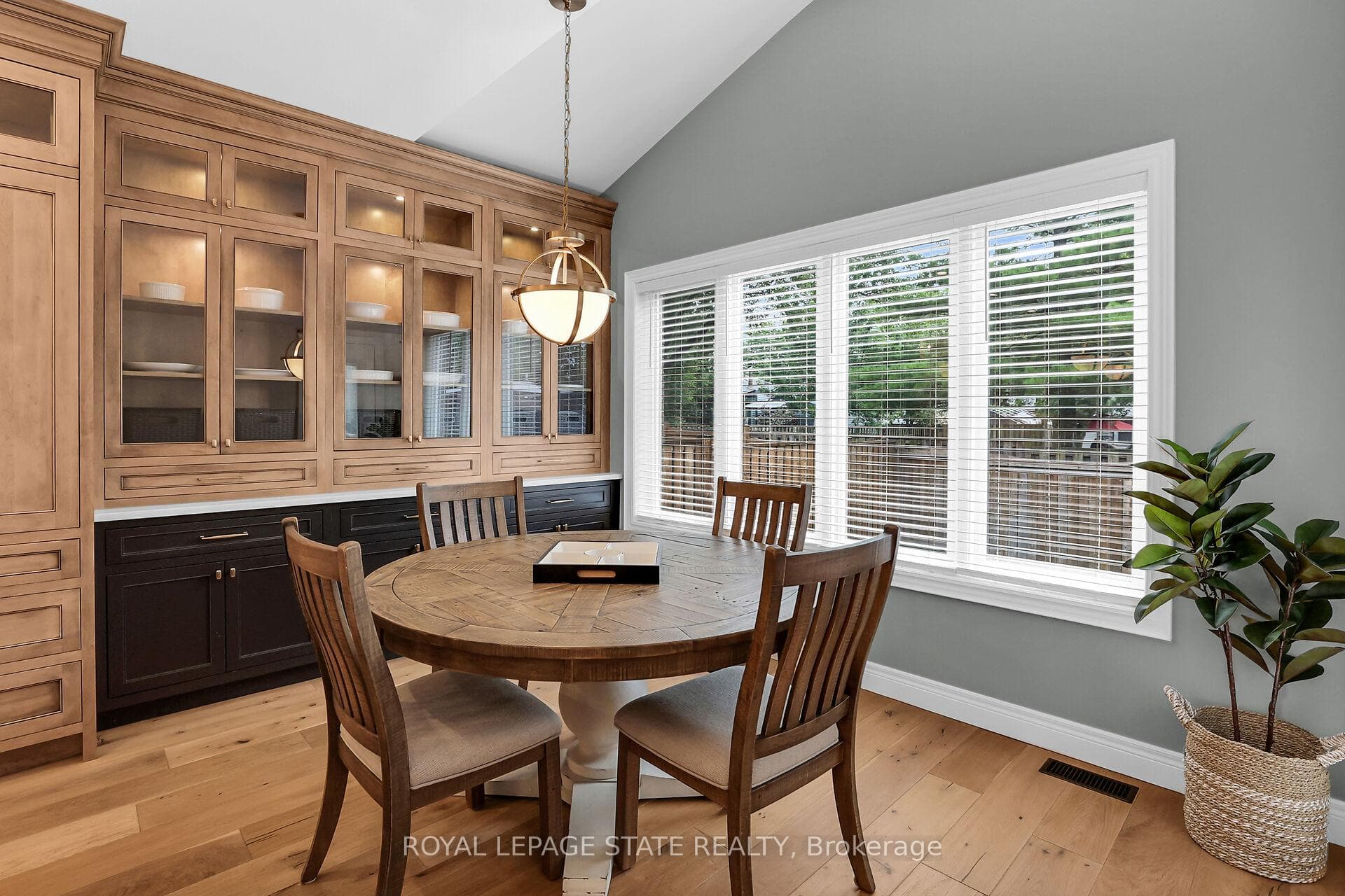 Custom buffet banquette and vaulted ceilings
