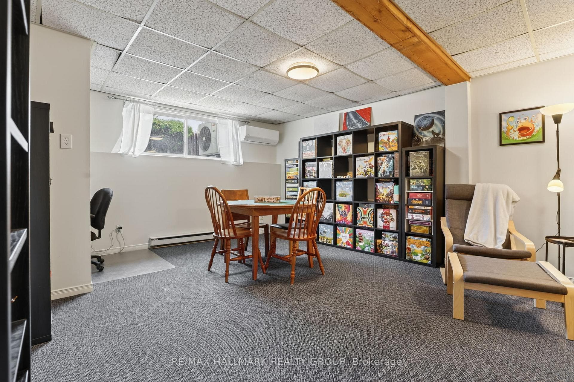 Finished lower level space with large window