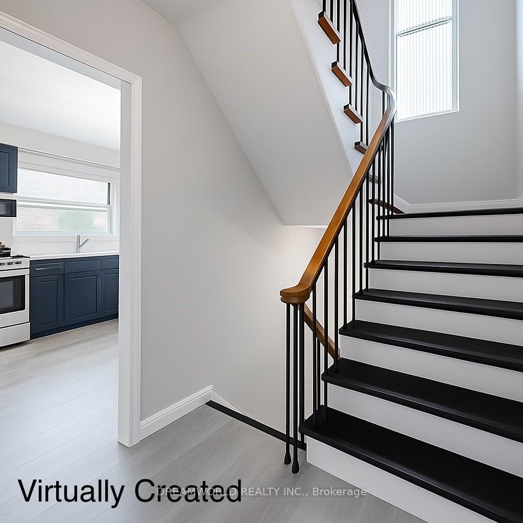 Virtually Created Staircase Leading to Kitchen