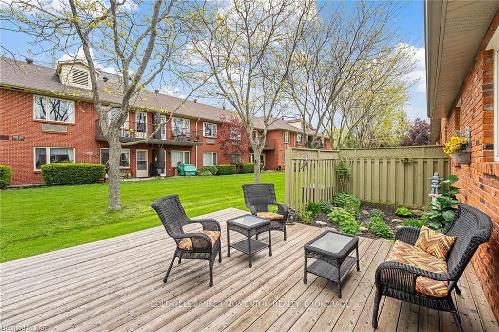 Cedar deck and garden in backyard