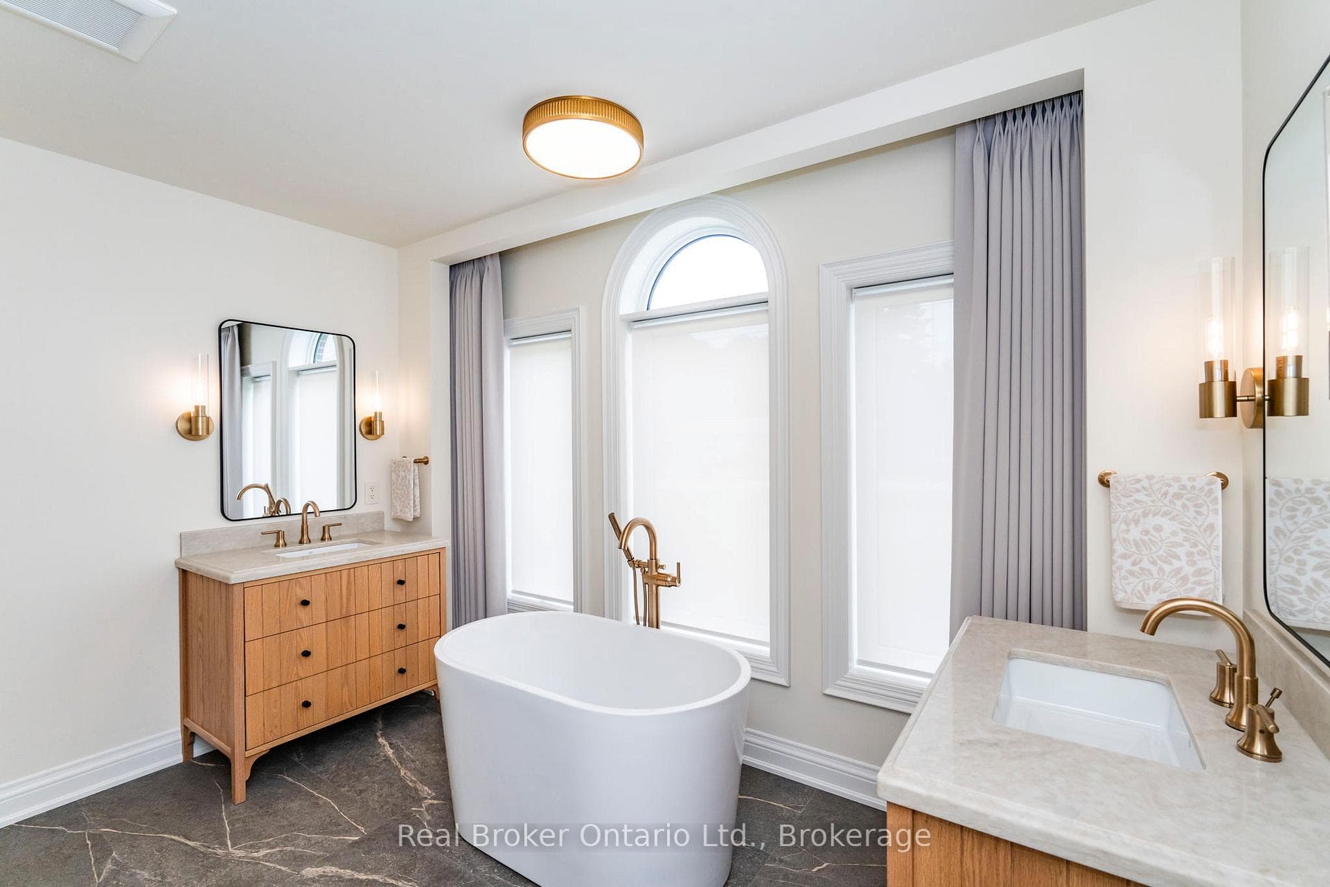Dual Oak/Marble Vanities - Heated Floor