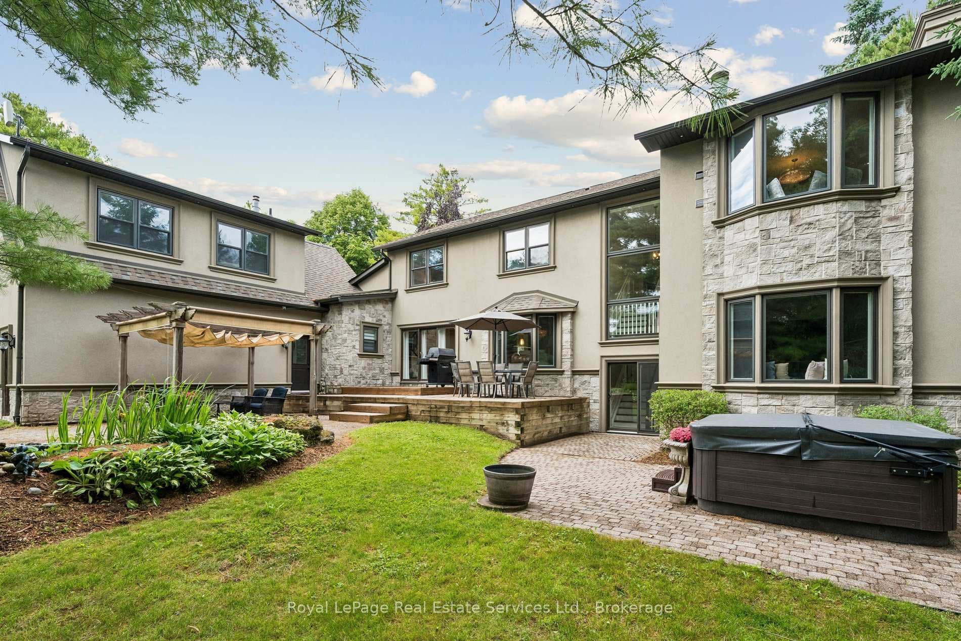 Backyard and hot tub