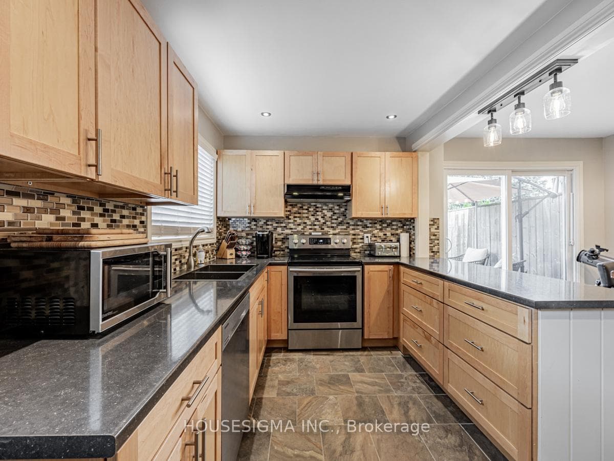 Open concept kitchen with lots of counter space.