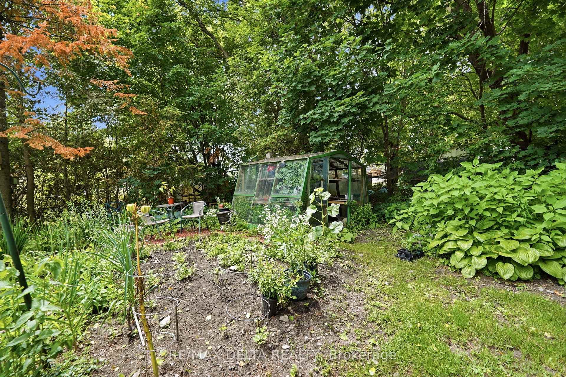 Small greenhouse at rear of garden.