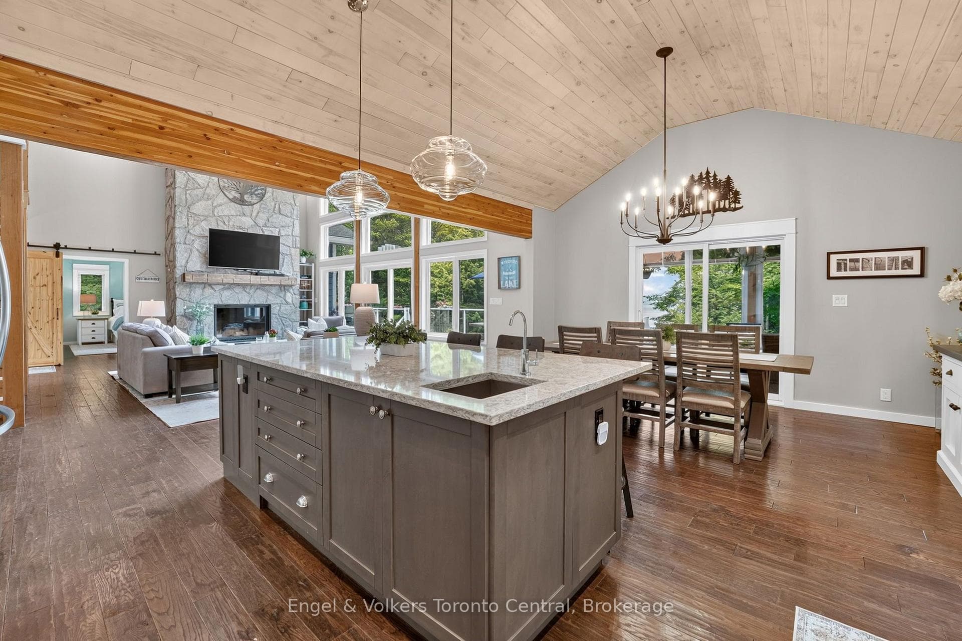 Open concept kitchen, living and dining