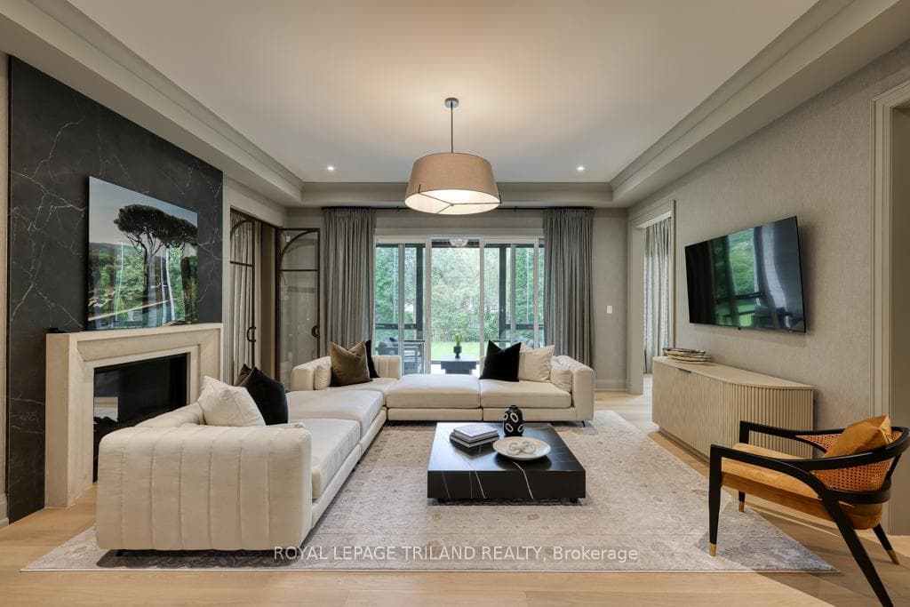 Relax by the double sided fireplace