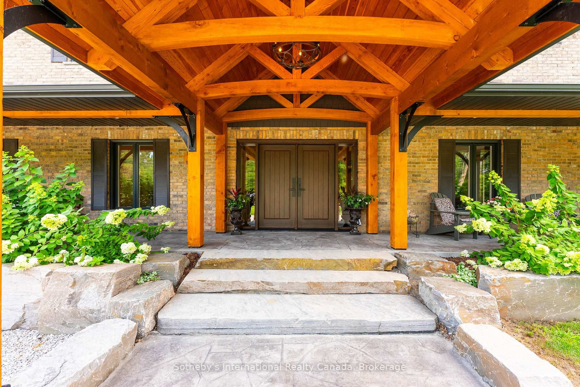 Post & Beam Front Entryway with Granite Steps